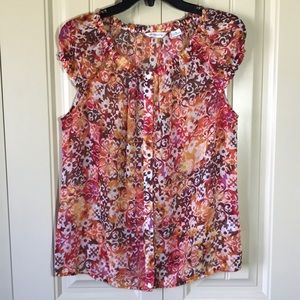 Liz Claiborne button front cap sleeve boho blouse
